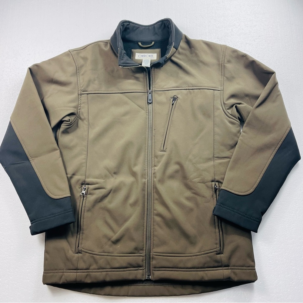 Cherokee Womens Full Zip Jacket Coat Beige Blue  Lined Mock Neck Long Sleeves XL